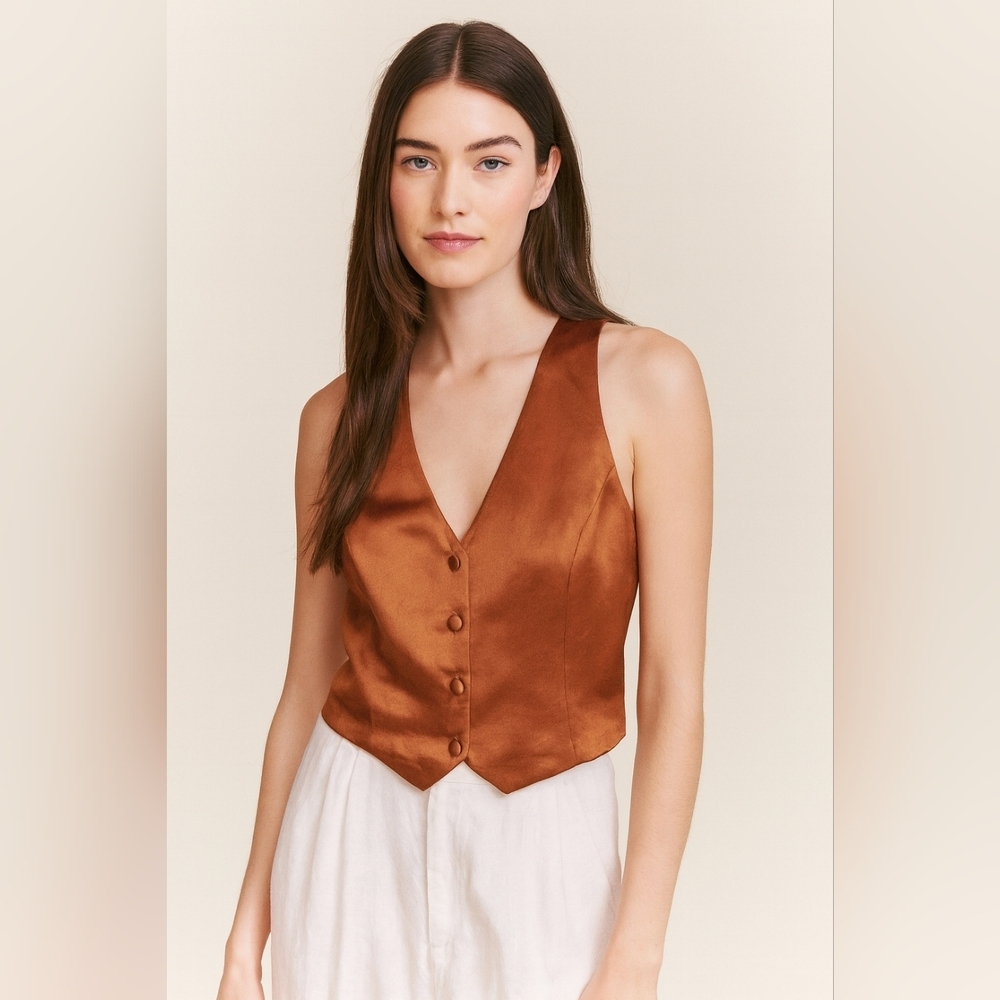 NWT JASON WU V Neck Button Front Lightweight Satin Suit Vest WL765-201-6PA SMALL